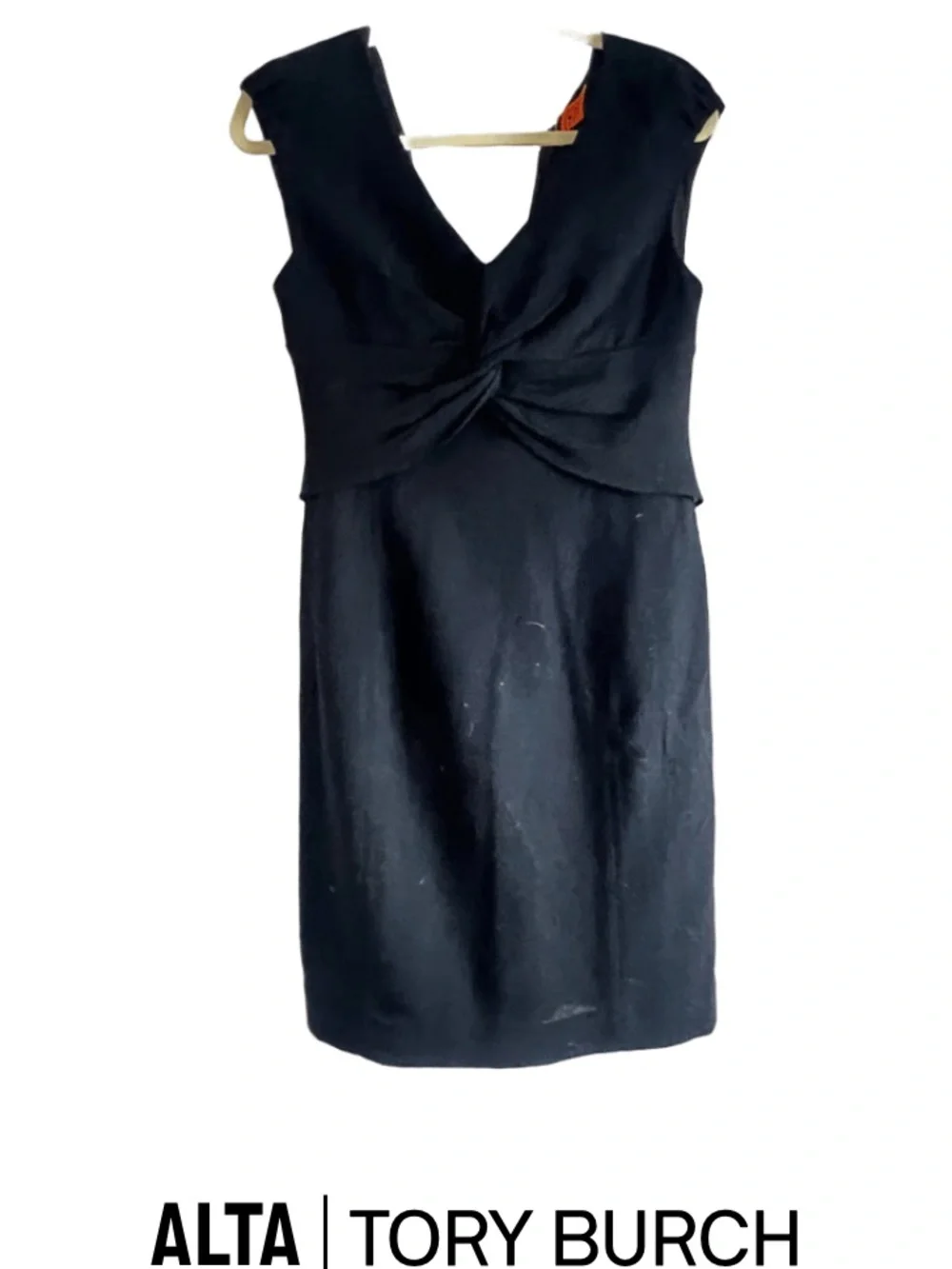 Tory Burch Black V-Neck Twist-Front Midi Dress